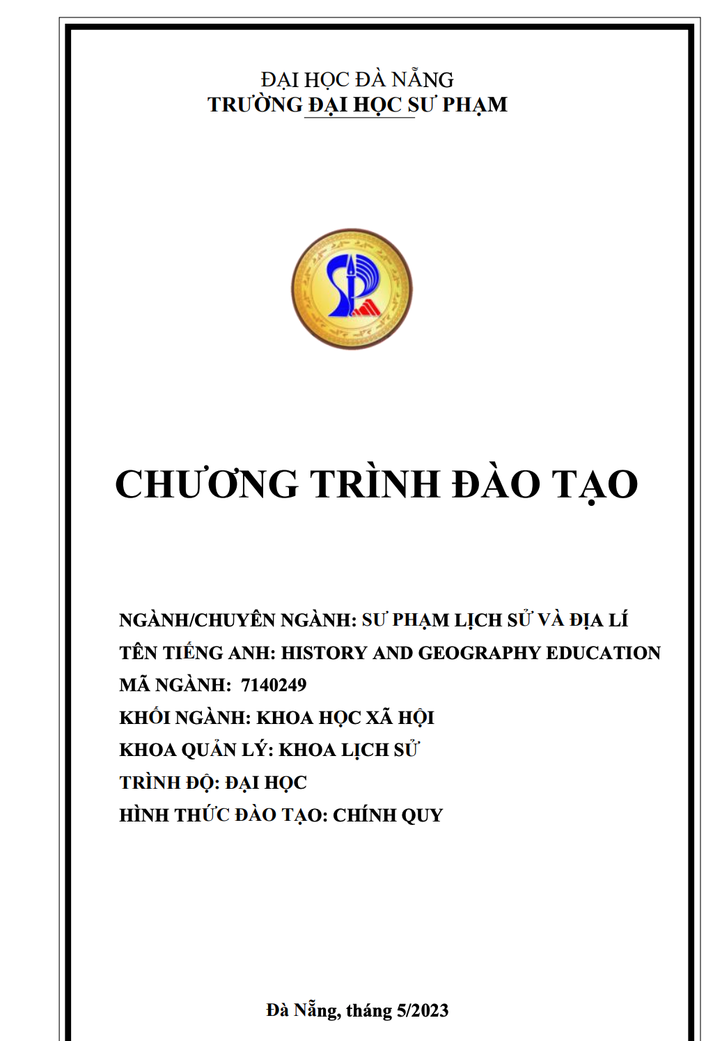 Chương trình đào tạo ngành Sư phạm Lịch sử - Địa lí năm 2023