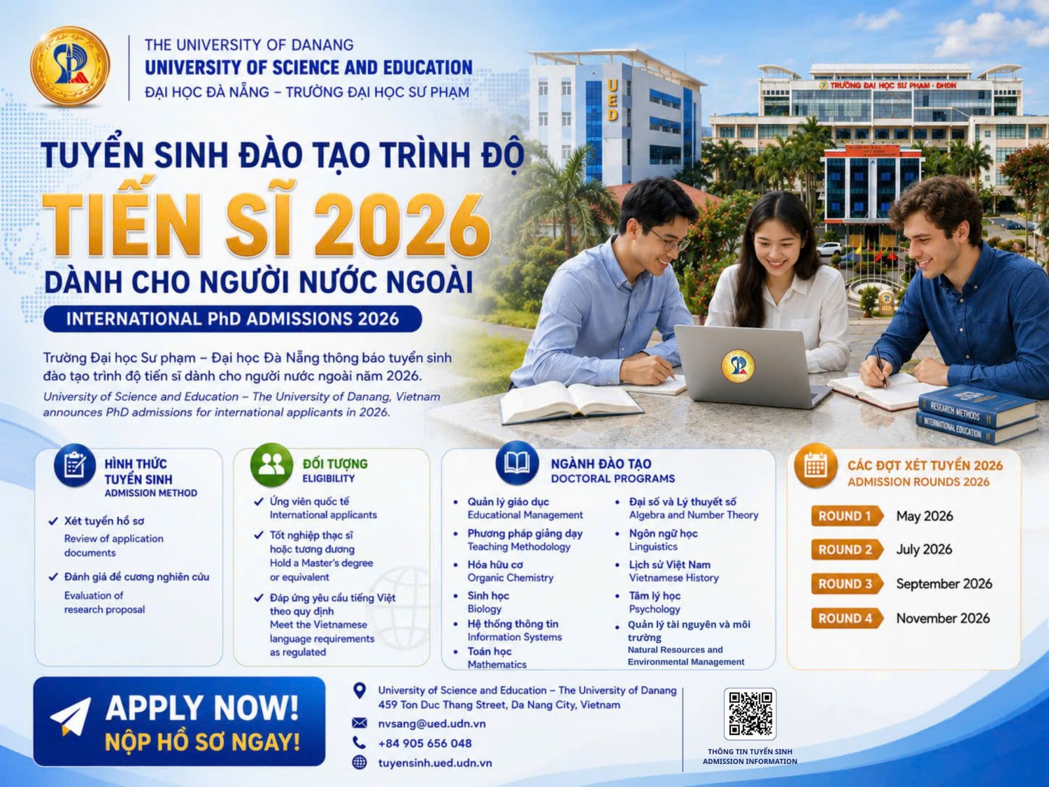 🎓 TUYỂN SINH ĐÀO TẠO TRÌNH ĐỘ TIẾN SĨ NĂM 2026 DÀNH CHO NGƯỜI NƯỚC NGOÀI 🌏
