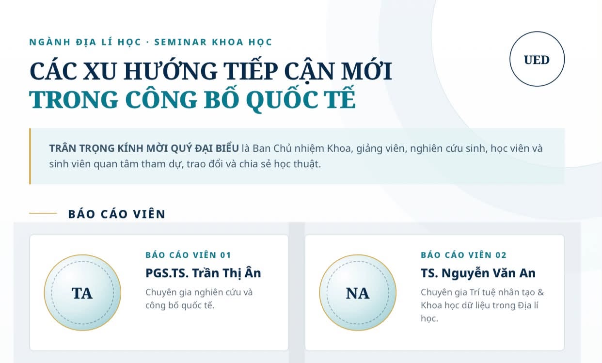 📢 SEMINAR HỌC THUẬT | CÁC XU HƯỚNG TIẾP CẬN MỚI TRONG CÔNG BỐ QUỐC TẾ